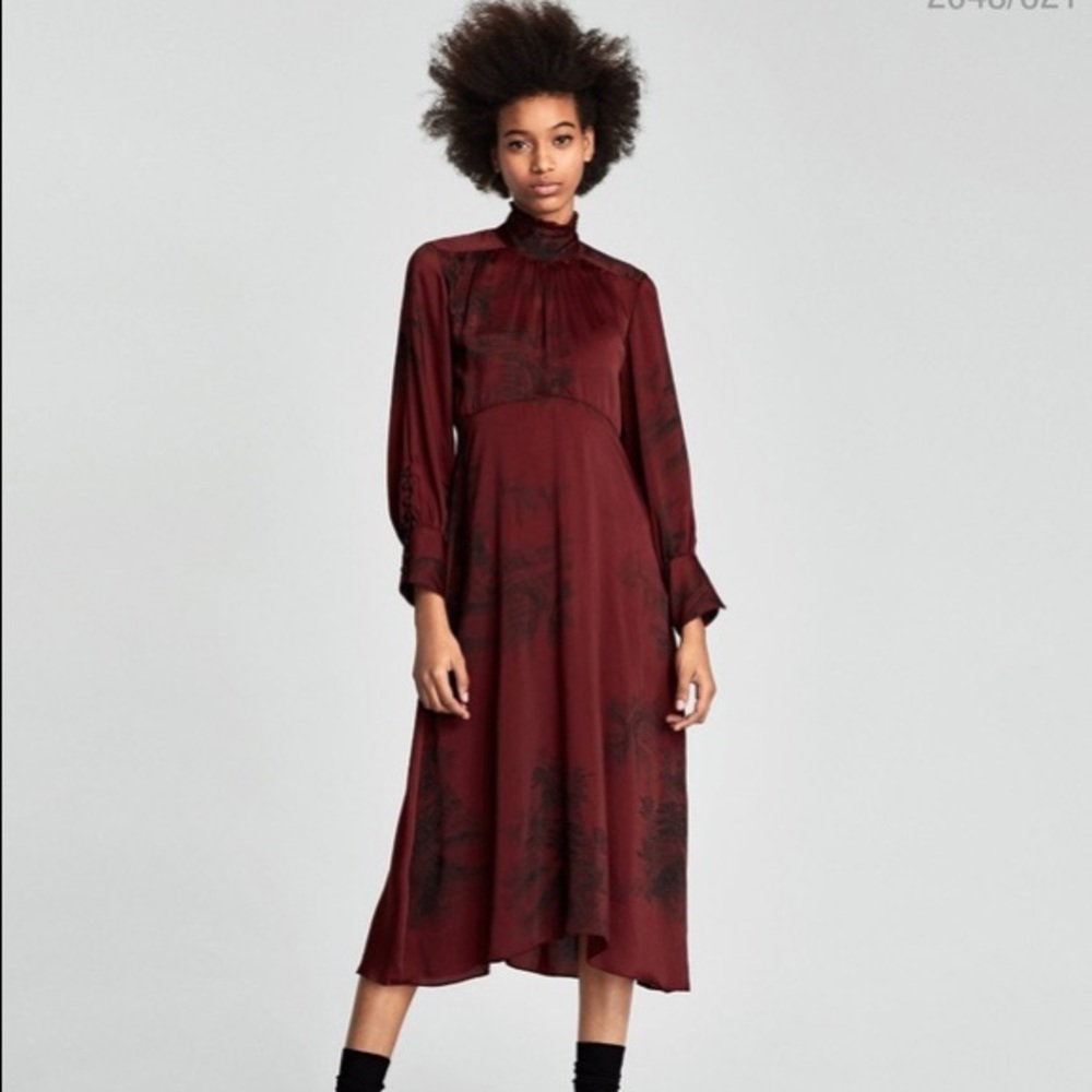 Lovely Zara Printed Midi Dress, Silk High Neck